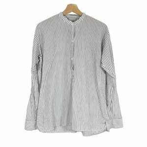 Vince Striped Long Sleeve Top Half Button White Gray Sz M
